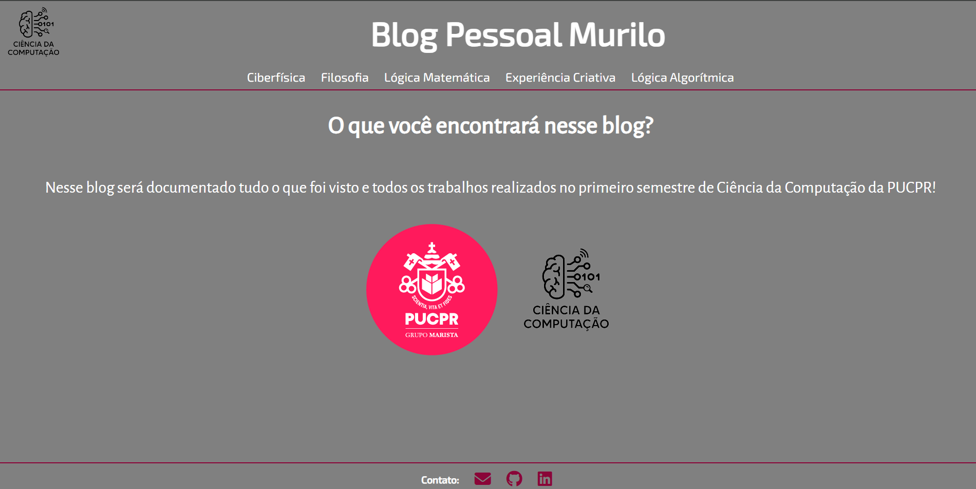 print da tela inicial do Blog Pessoal
