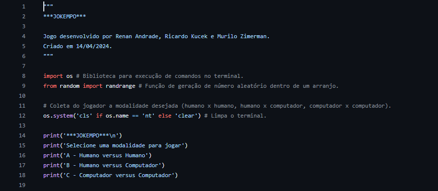 print de uma parte do código do jogo de Jokenpo