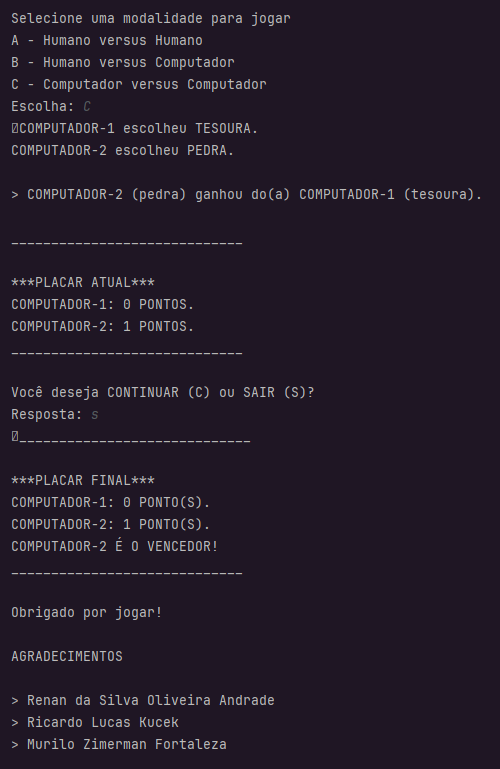 print do jogo de Jokenpo